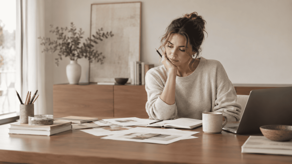Emprendedora con dudas y bloqueo ante las dificultades de emprender y no avanzar