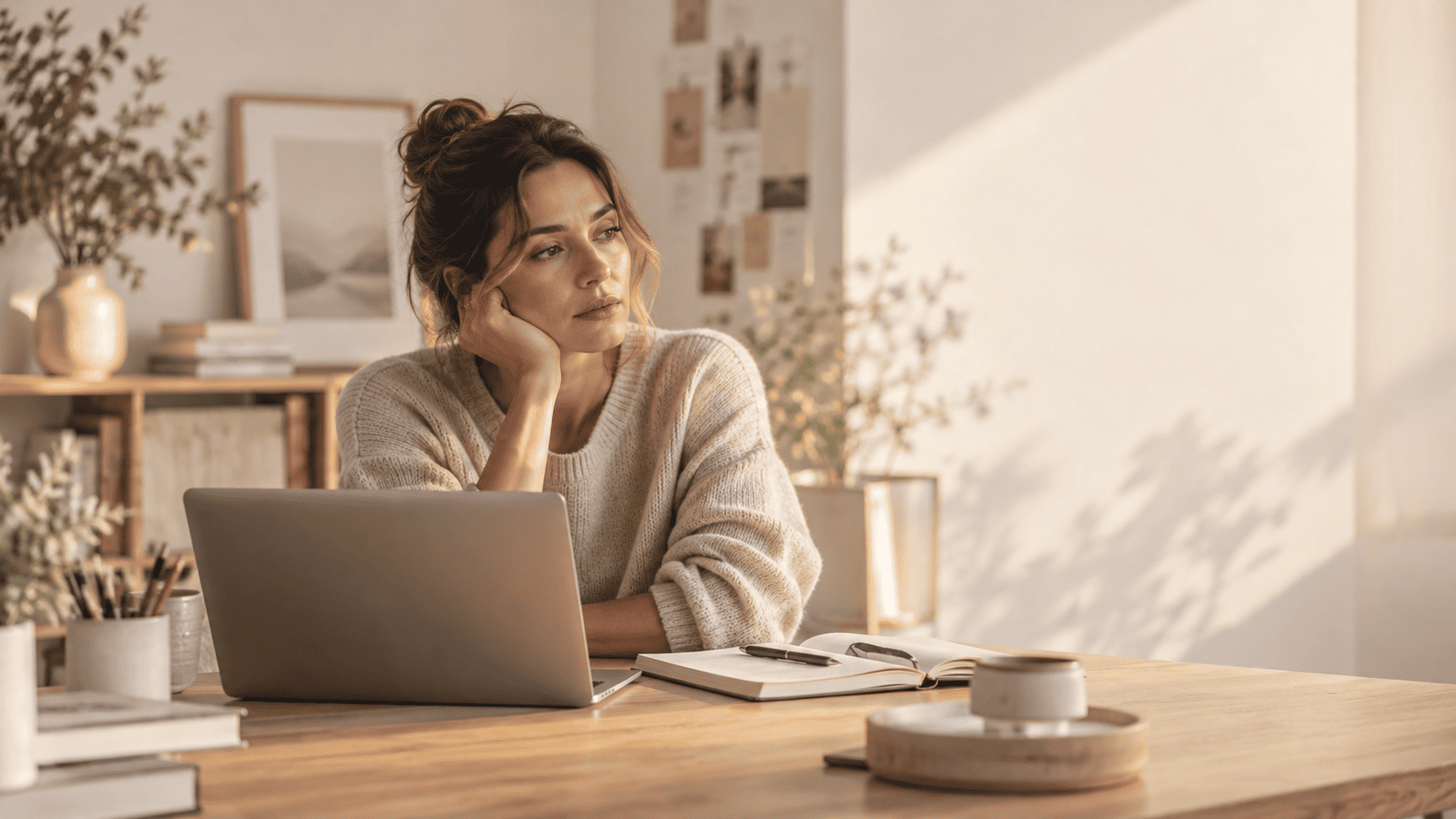 Emprendedora reflexionando sobre las dificultades y el desánimo de emprender